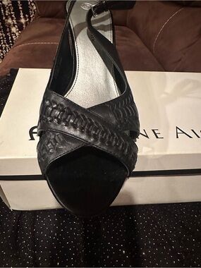 Etienne Aigner Black Woven Peep-Toe Slingback Heels, AS IS!!!!